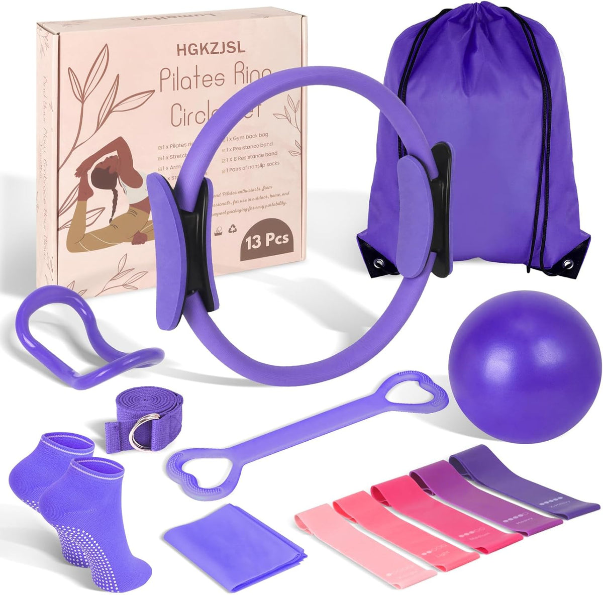 Pilates Kit for Women 13PCS, Pilates Ring Ball Resistance Bands Workout Set