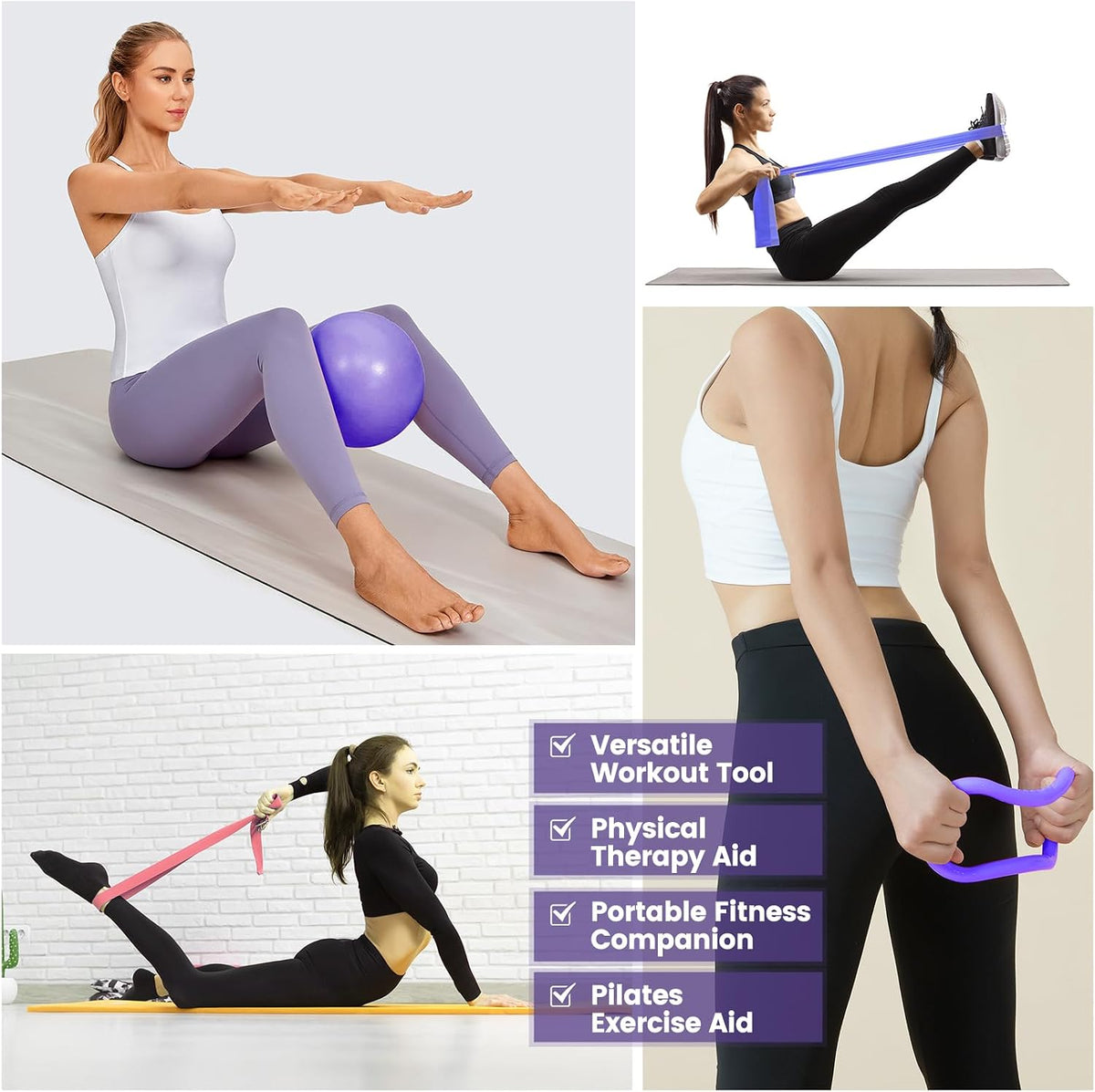 Pilates Kit for Women 13PCS, Pilates Ring Ball Resistance Bands Workout Set