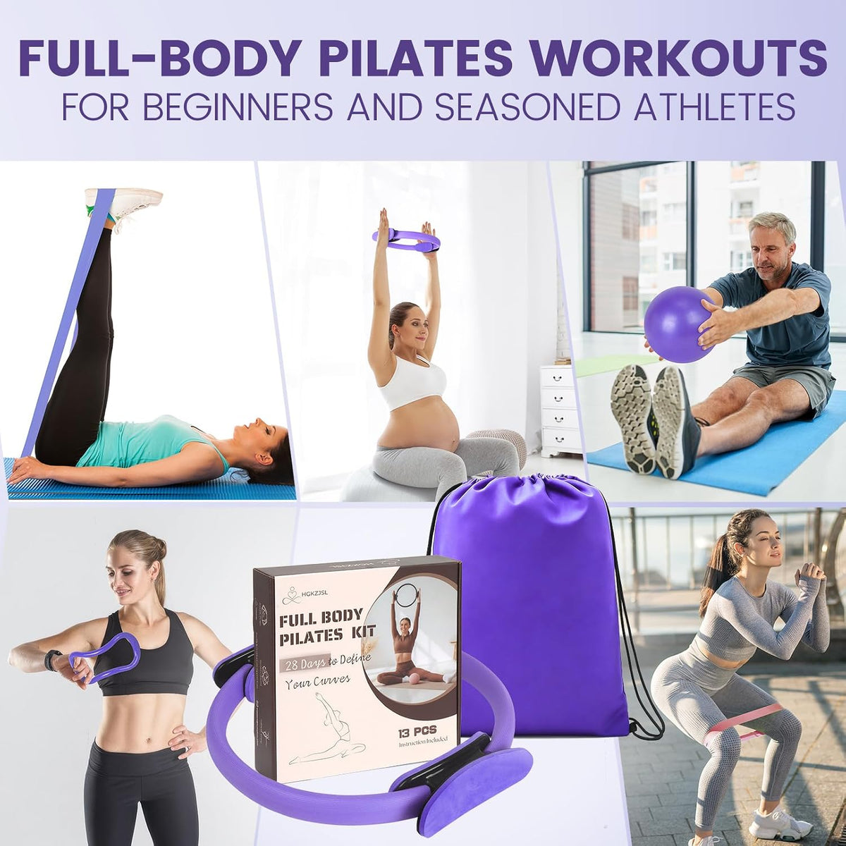 Pilates Kit for Women 13PCS, Pilates Ring Ball Resistance Bands Workout Set