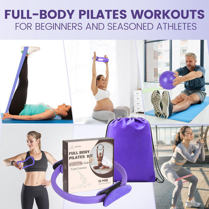 Pilates Kit for Women 13PCS, Pilates Ring Ball Resistance Bands Workout Set
