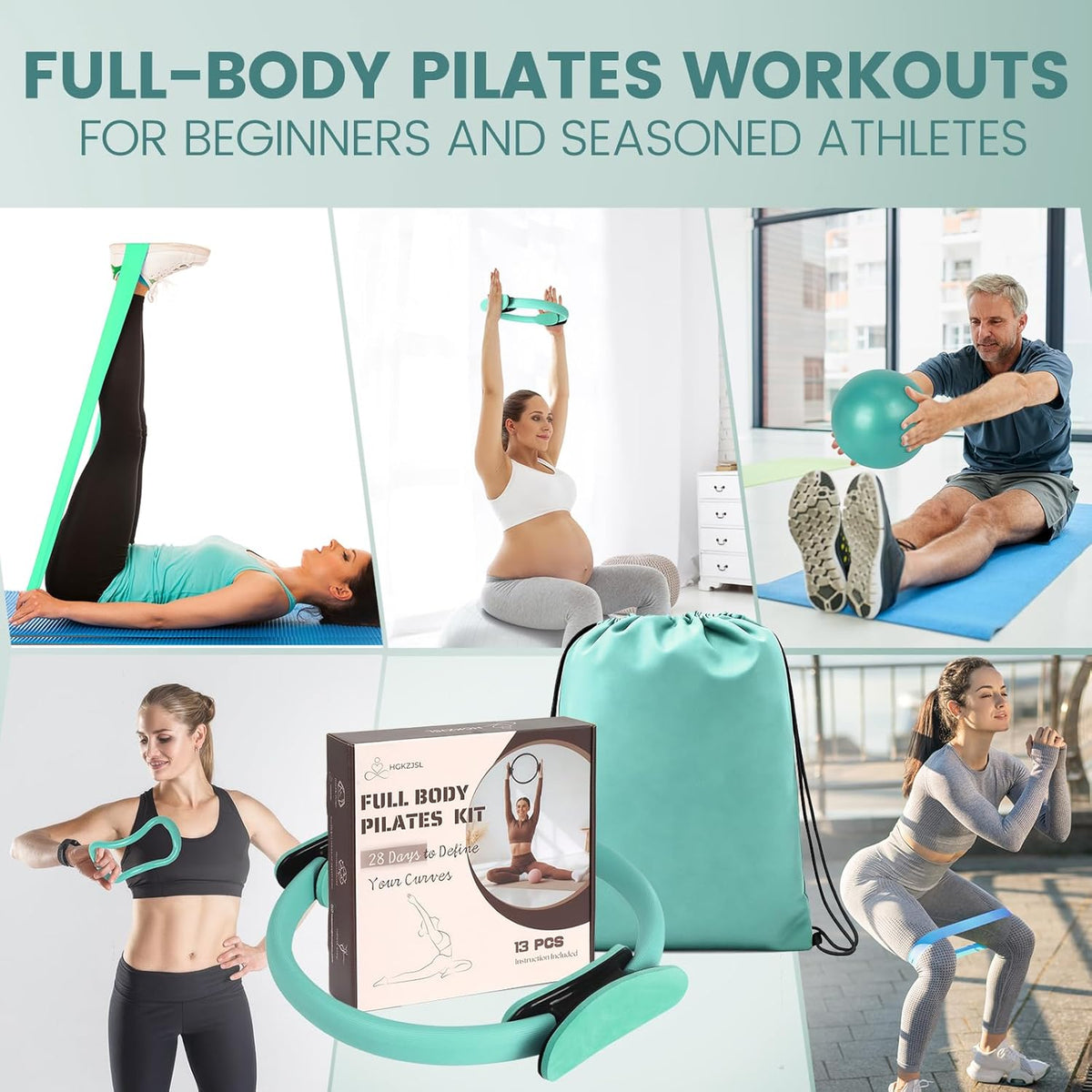 Pilates Kit for Women 13PCS, Pilates Ring Ball Resistance Bands Workout Set