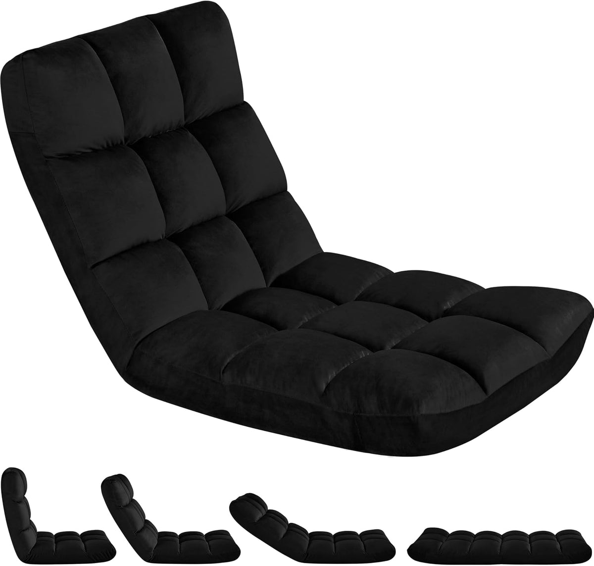 14-Position Folding Floor Chair with Back Support Black
