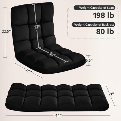 14-Position Folding Floor Chair with Back Support Black