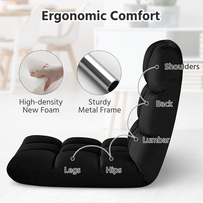 14-Position Folding Floor Chair with Back Support Black