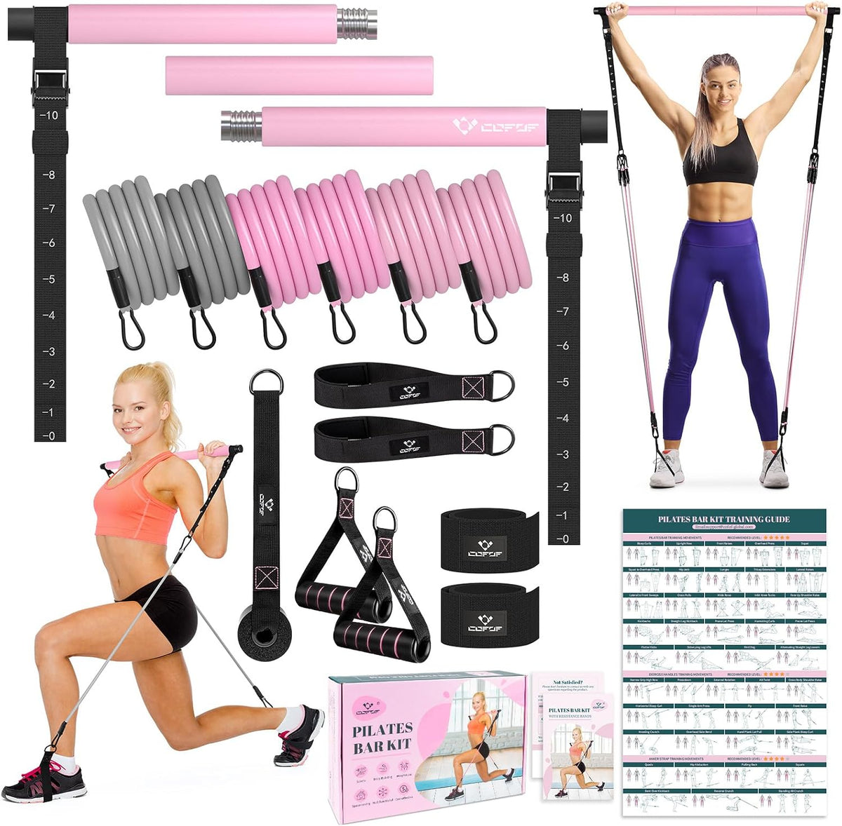 Pilates Bar Kit with Resistance Bands, Multifunctional Yoga Pilates Kit