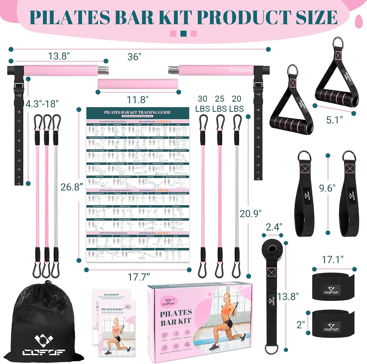 Pilates Bar Kit with Resistance Bands, Multifunctional Yoga Pilates Kit