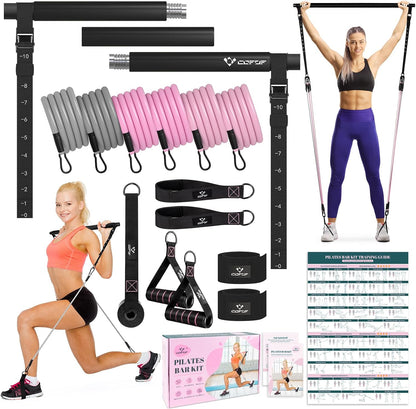 Pilates Bar Kit with Resistance Bands, Multifunctional Yoga Pilates Kit