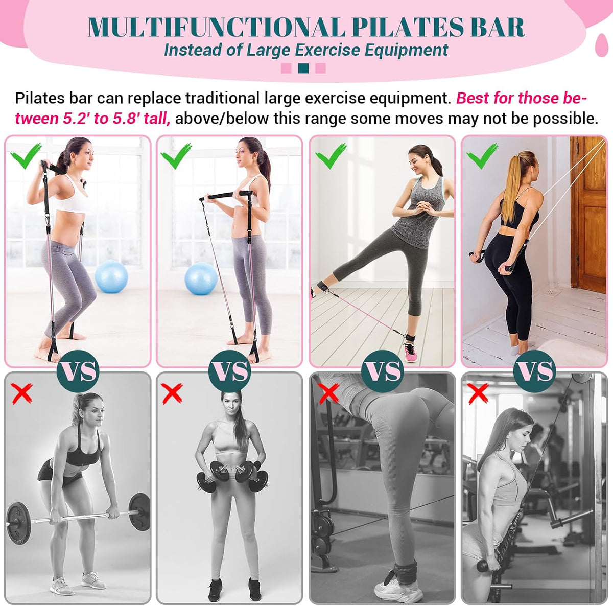 Pilates Bar Kit with Resistance Bands, Multifunctional Yoga Pilates Kit