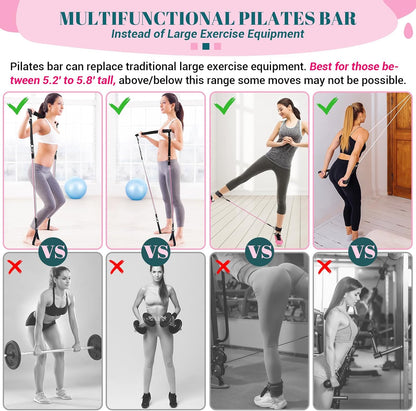 Pilates Bar Kit with Resistance Bands, Multifunctional Yoga Pilates Kit