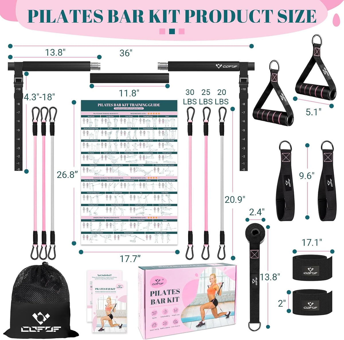 Pilates Bar Kit with Resistance Bands, Multifunctional Yoga Pilates Kit