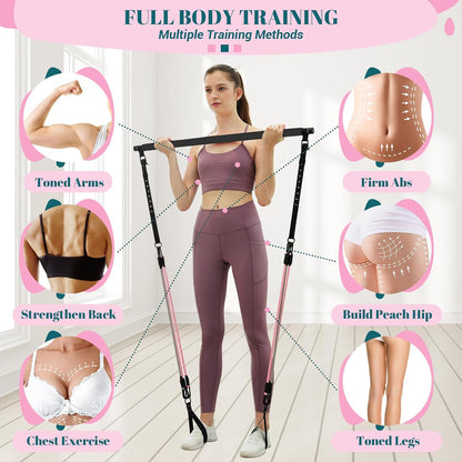 Pilates Bar Kit with Resistance Bands, Multifunctional Yoga Pilates Kit
