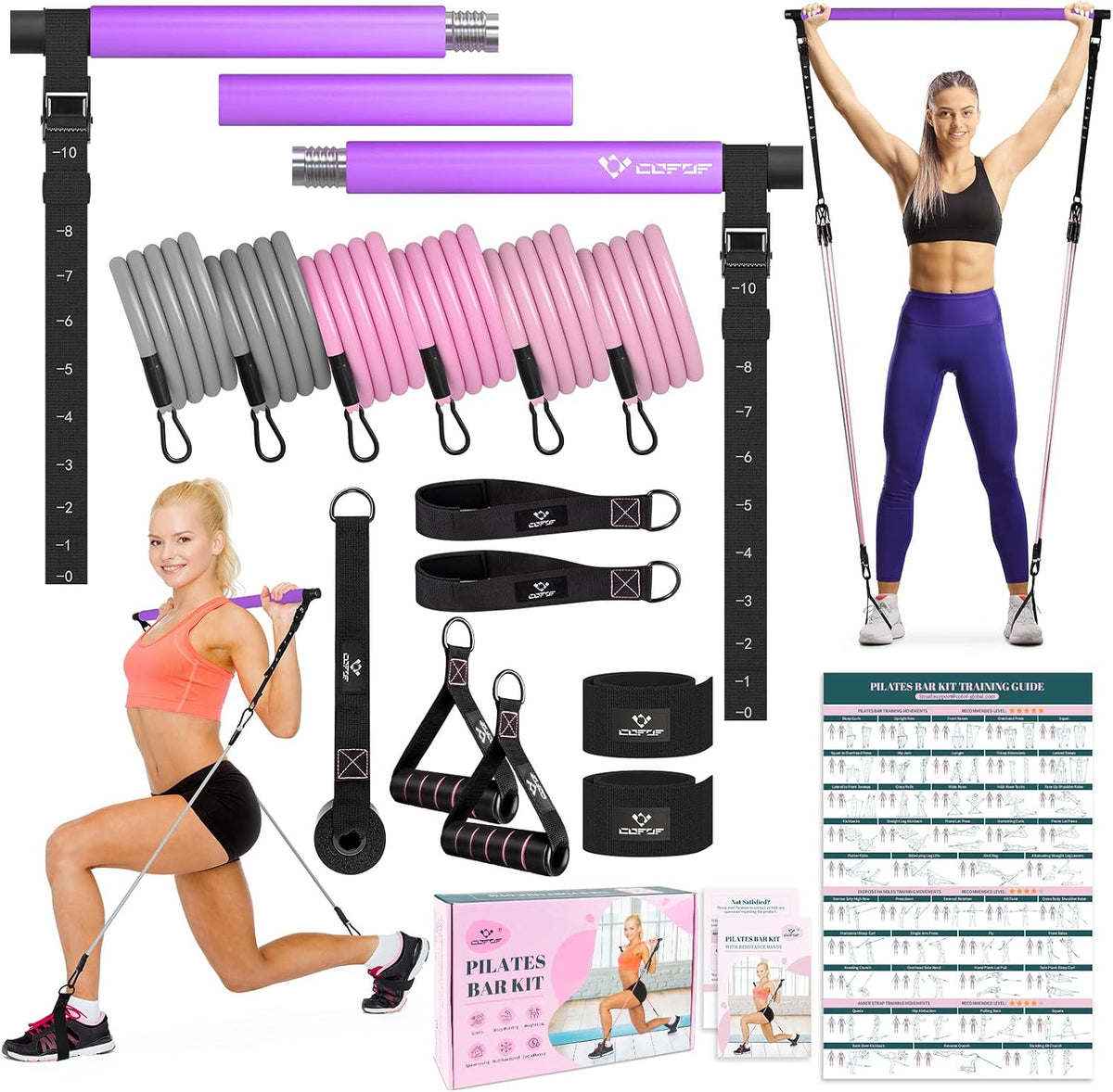 Pilates Bar Kit with Resistance Bands, Multifunctional Yoga Pilates Kit