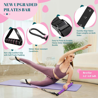 Pilates Bar Kit with Resistance Bands, Multifunctional Yoga Pilates Kit