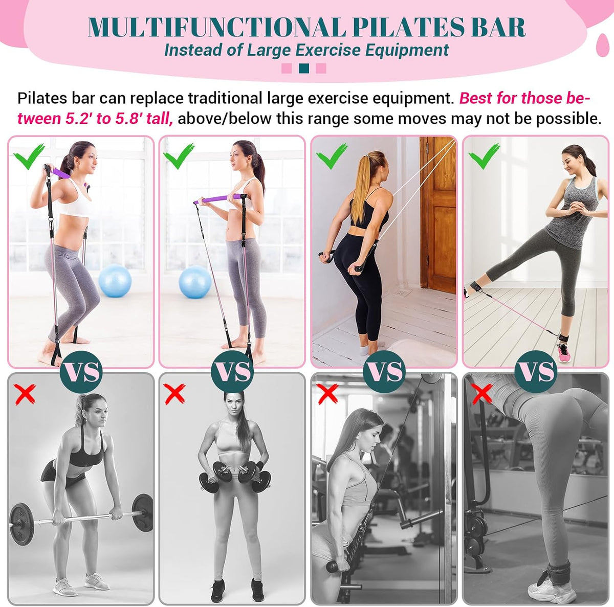 Pilates Bar Kit with Resistance Bands, Multifunctional Yoga Pilates Kit