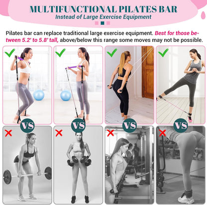 Pilates Bar Kit with Resistance Bands, Multifunctional Yoga Pilates Kit