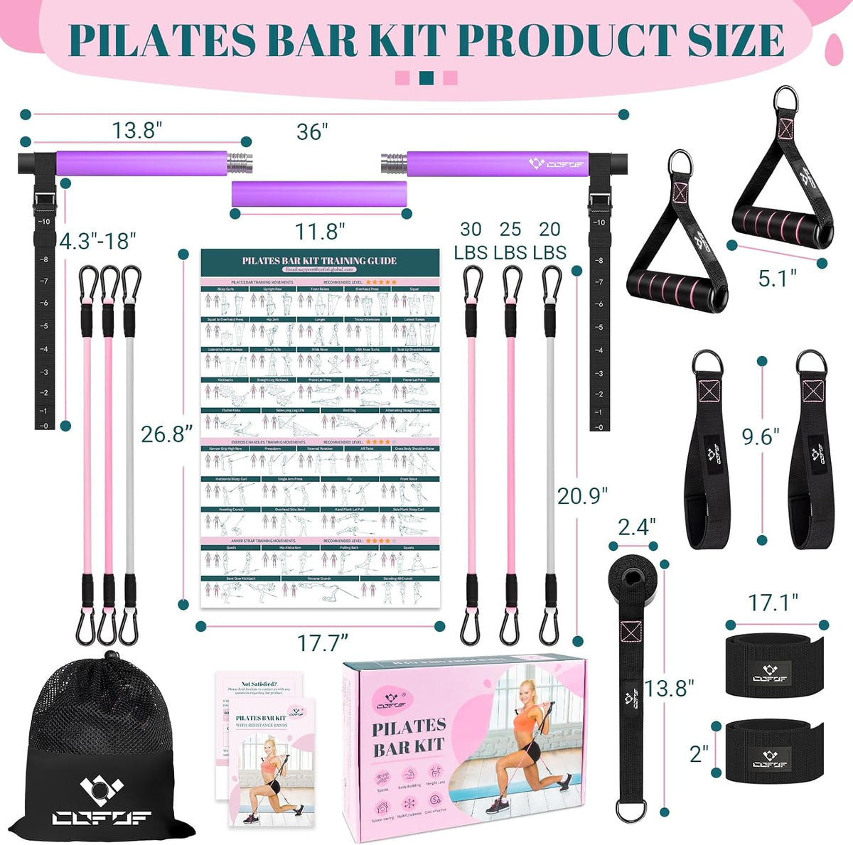 Pilates Bar Kit with Resistance Bands, Multifunctional Yoga Pilates Kit