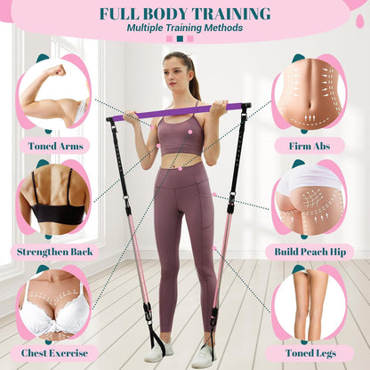 Pilates Bar Kit with Resistance Bands, Multifunctional Yoga Pilates Kit