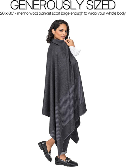 Pashmina Shawls and Wraps for Women - Merino Wool Travel Blanket Scarf - Oversized Striped Shawl