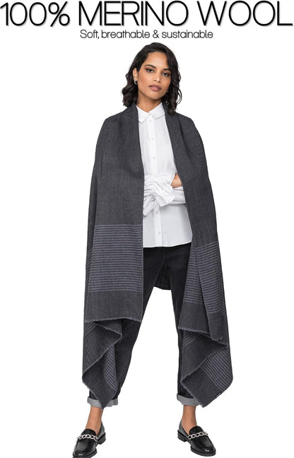 Pashmina Shawls and Wraps for Women - Merino Wool Travel Blanket Scarf - Oversized Striped Shawl