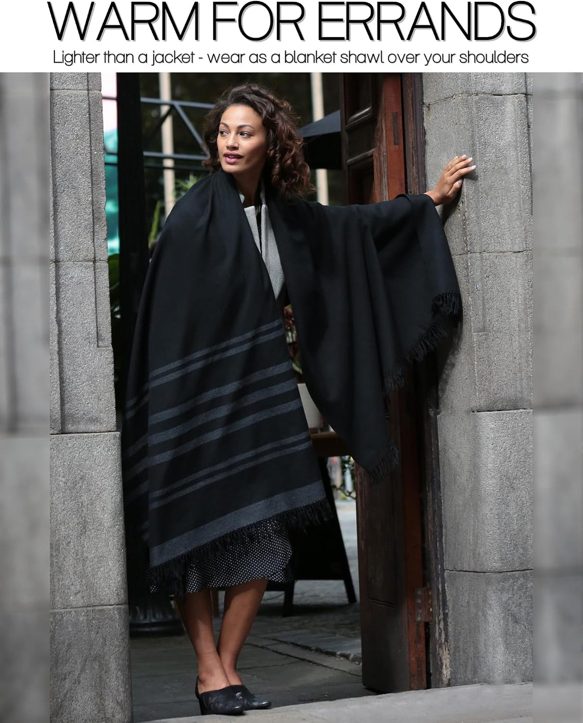 Pashmina Shawls and Wraps for Women - Merino Wool Travel Blanket Scarf - Oversized Striped Shawl