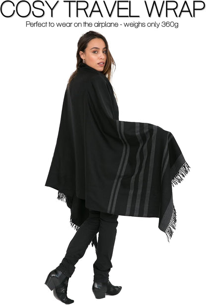 Pashmina Shawls and Wraps for Women - Merino Wool Travel Blanket Scarf - Oversized Striped Shawl