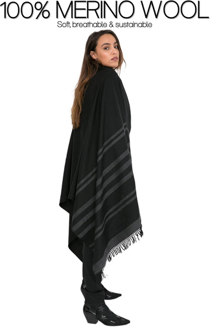Pashmina Shawls and Wraps for Women - Merino Wool Travel Blanket Scarf - Oversized Striped Shawl