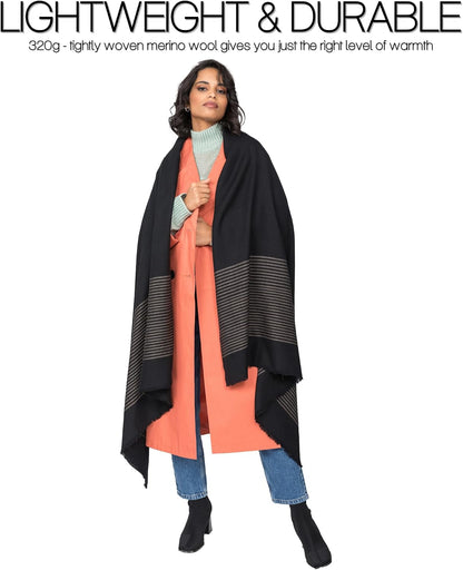 Pashmina Shawls and Wraps for Women - Merino Wool Travel Blanket Scarf - Oversized Striped Shawl
