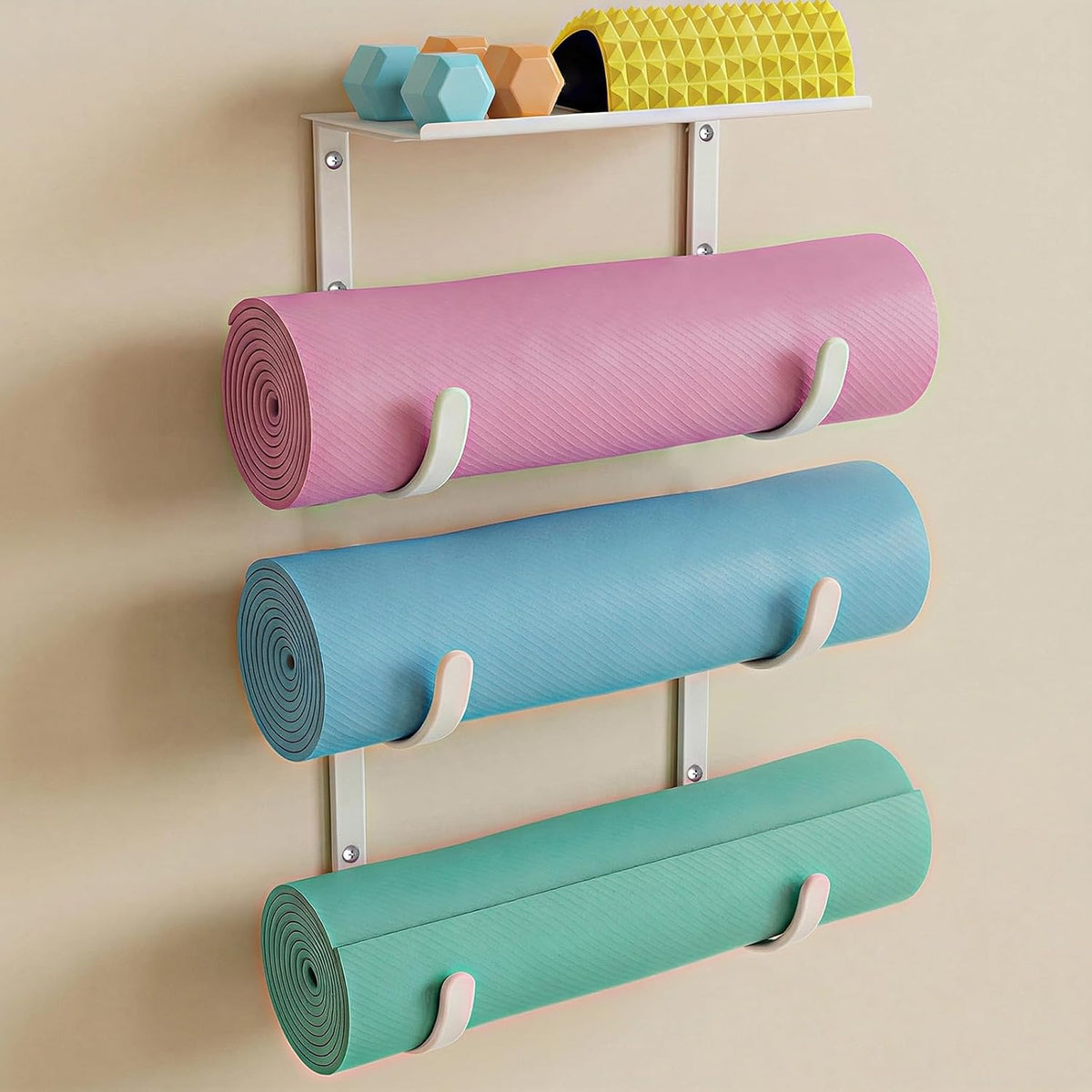Yoga Mat Holder Wall Mount, No Tying, No Straps