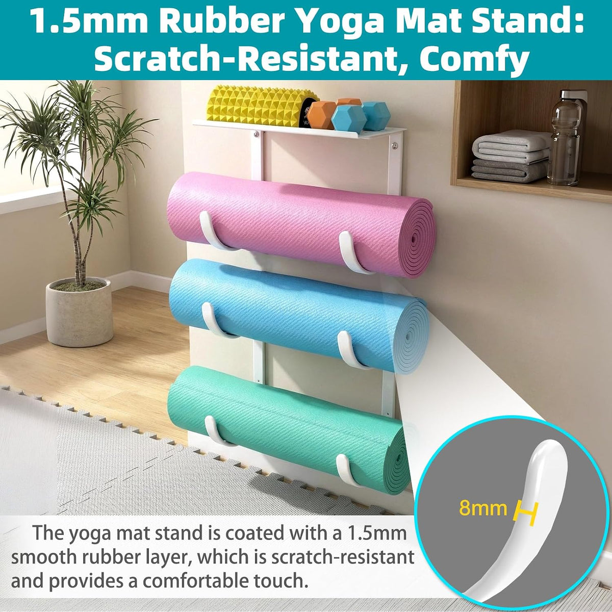 Yoga Mat Holder Wall Mount, No Tying, No Straps