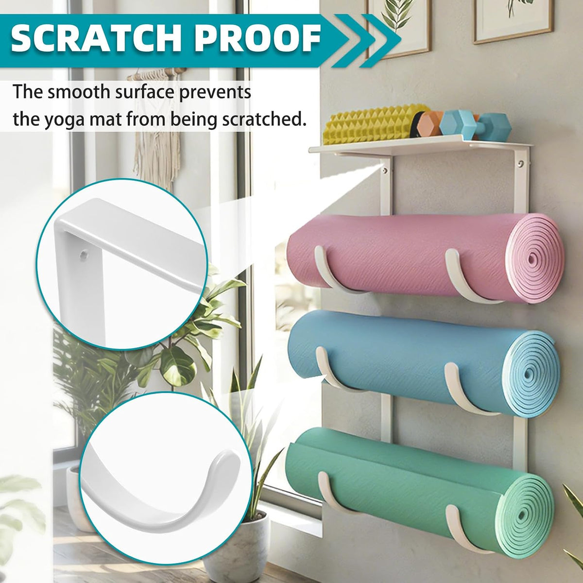 Yoga Mat Holder Wall Mount, No Tying, No Straps