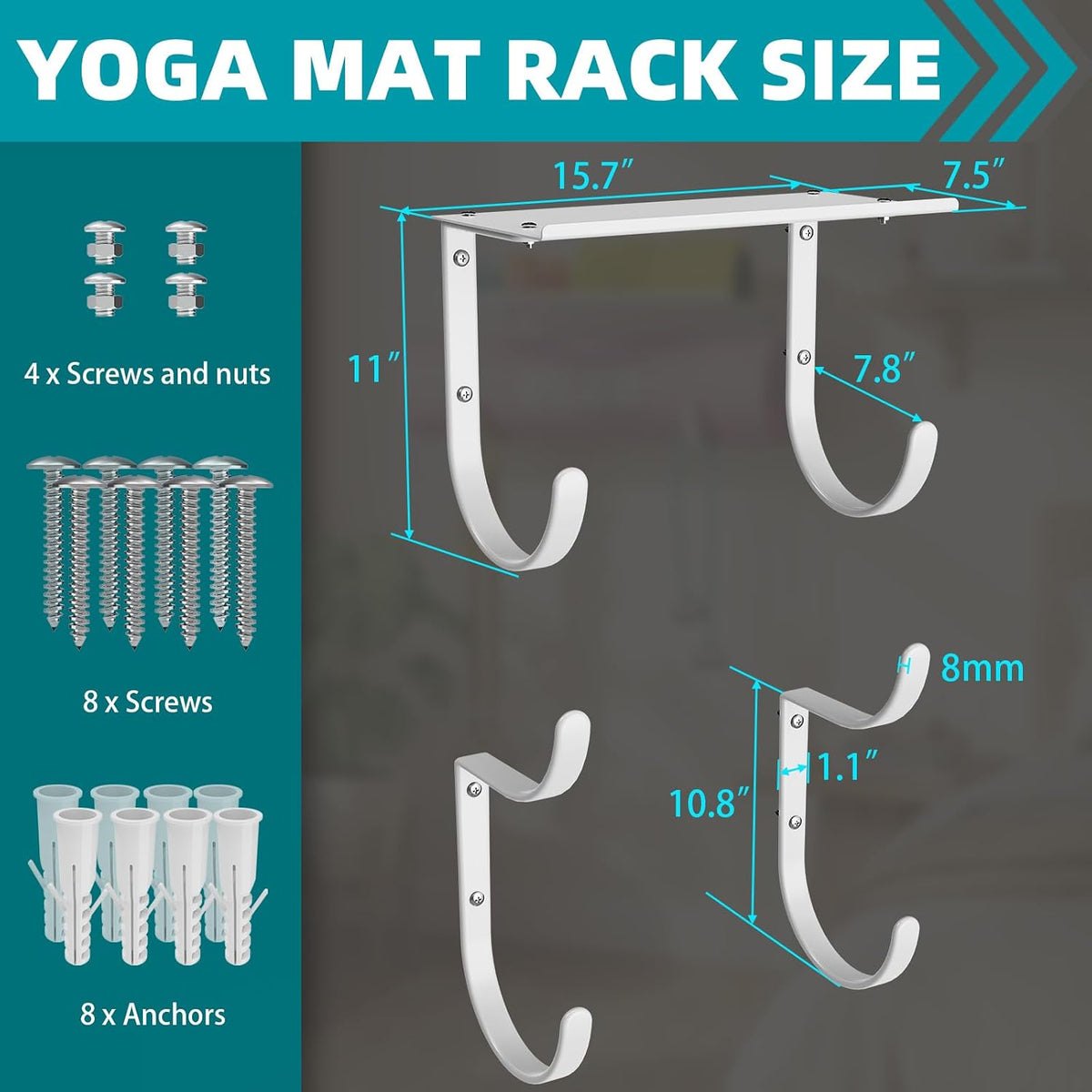 Yoga Mat Holder Wall Mount, No Tying, No Straps