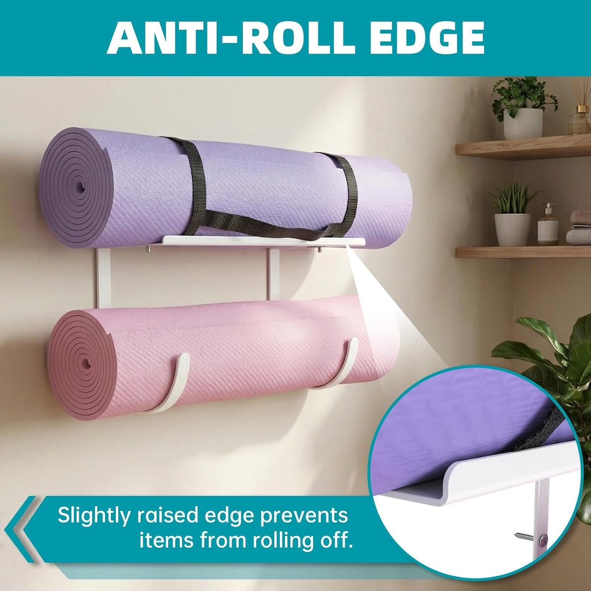 Yoga Mat Holder Wall Mount, No Tying, No Straps