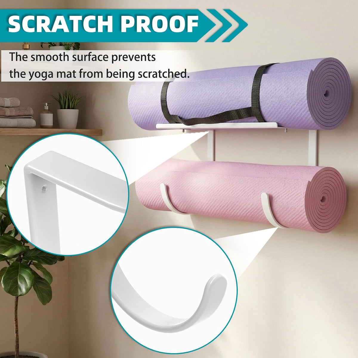 Yoga Mat Holder Wall Mount, No Tying, No Straps