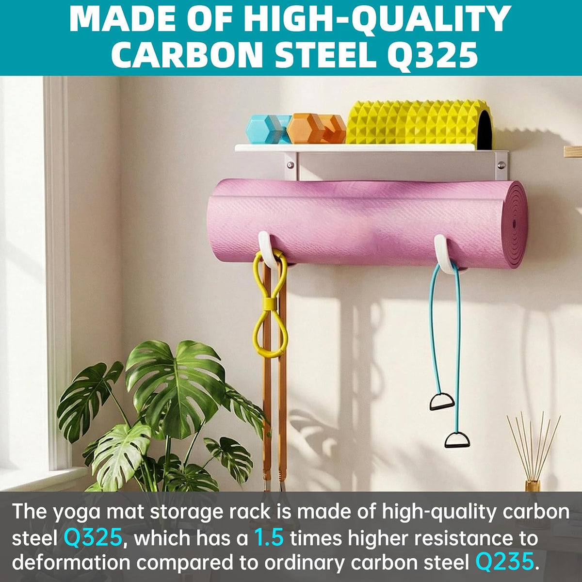 Yoga Mat Holder Wall Mount, No Tying, No Straps