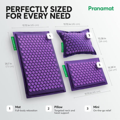 Acupressure Large & Small Mat with Pillow Set, Premium Acupressure Therapy for Pain Relief and Relaxation, Handcrafted in Europe with Sustainable and Natural Materials (Lavander)