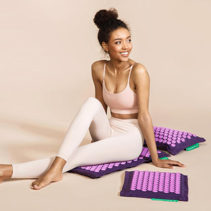 Acupressure Large & Small Mat with Pillow Set, Premium Acupressure Therapy for Pain Relief and Relaxation, Handcrafted in Europe with Sustainable and Natural Materials (Lavander)