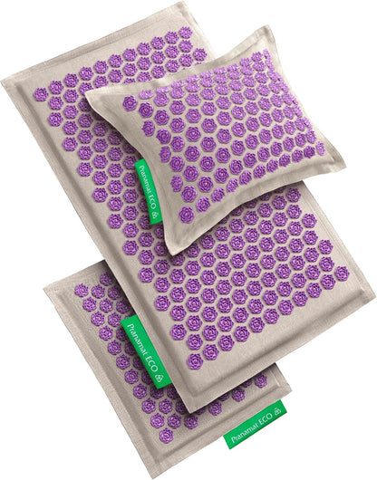 Acupressure Large & Small Mat with Pillow Set, Premium Acupressure Therapy for Pain Relief and Relaxation, Handcrafted in Europe with Sustainable and Natural Materials (Lavander)