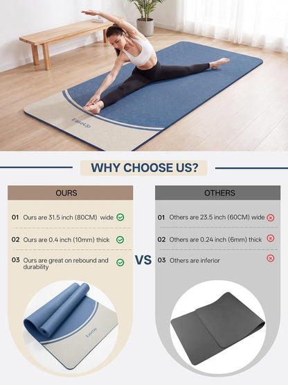 10mm Thick Yoga Mat, 73"×31.5" Extra Wide, Non-Slip with Strap