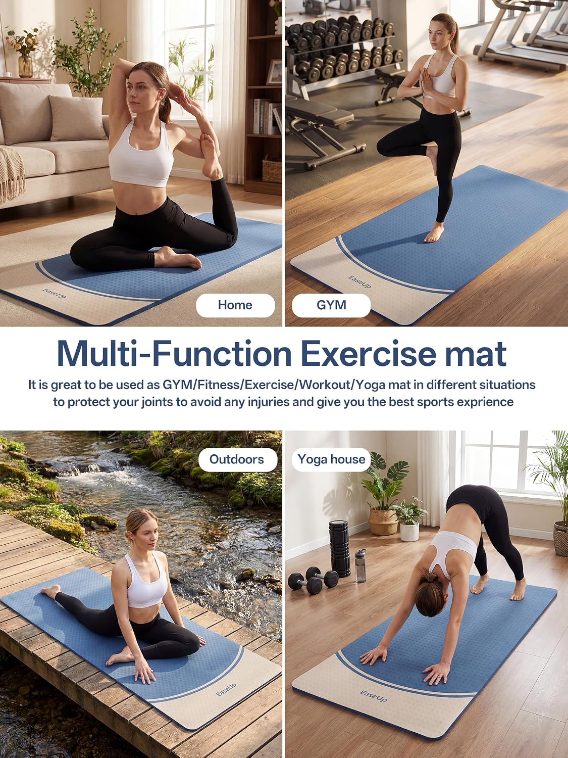 10mm Thick Yoga Mat, 73"×31.5" Extra Wide, Non-Slip with Strap