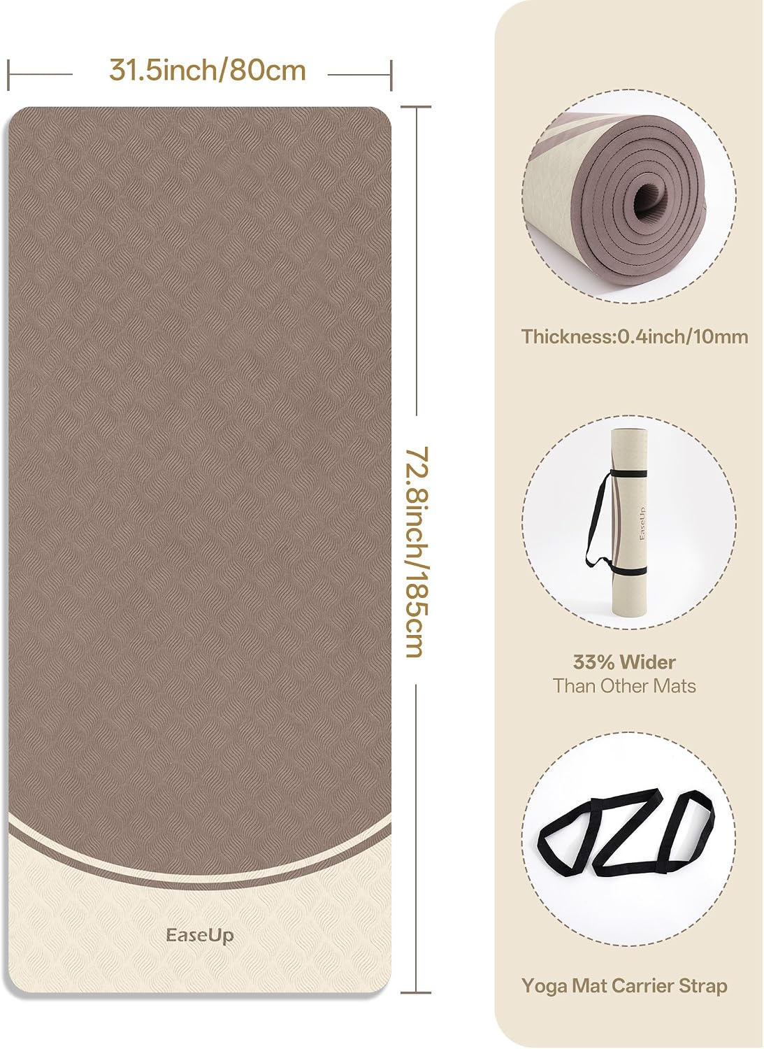 10mm Thick Yoga Mat, 73"×31.5" Extra Wide, Non-Slip with Strap
