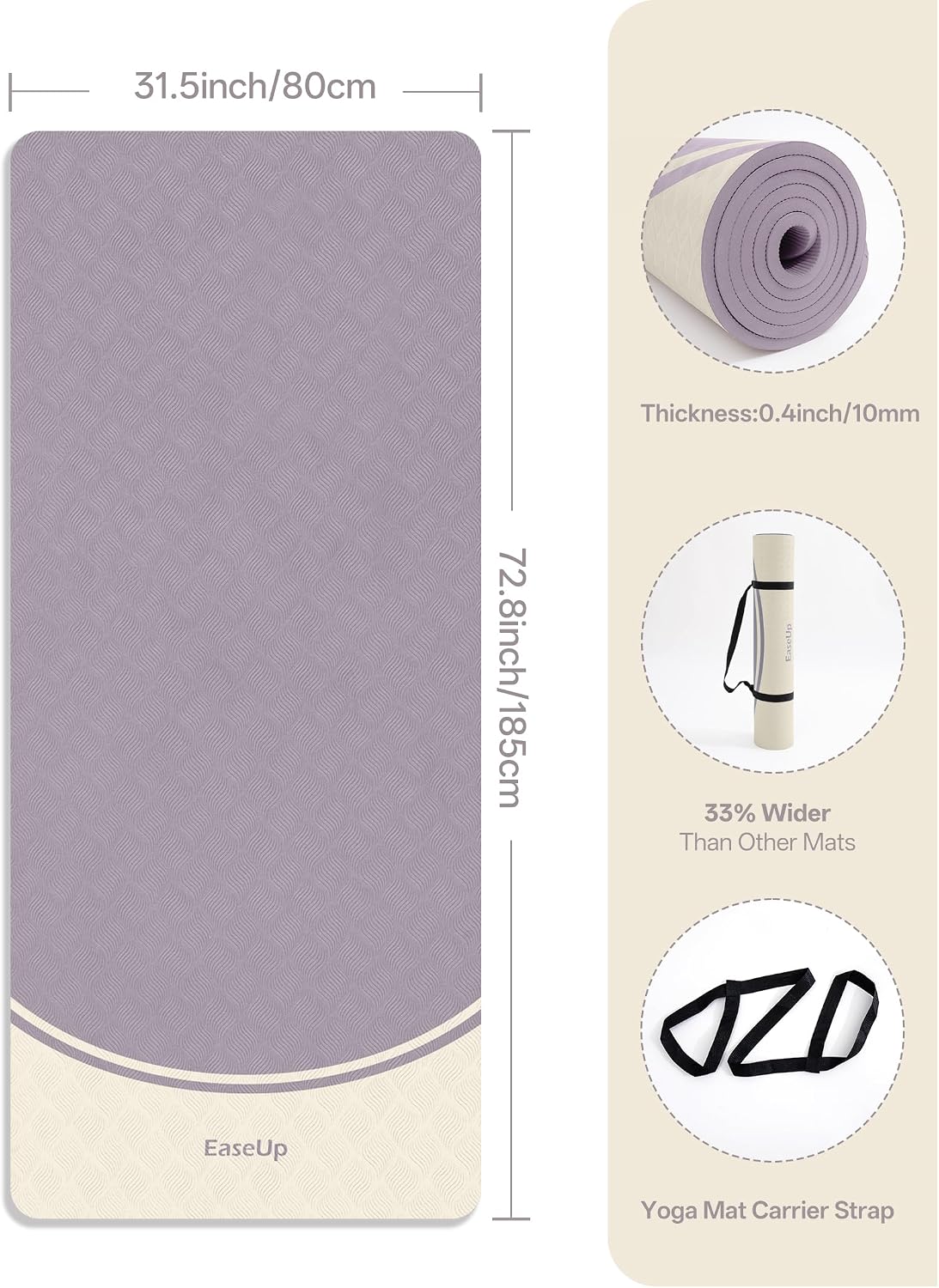 10mm Thick Yoga Mat, 73"×31.5" Extra Wide, Non-Slip with Strap