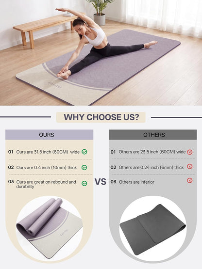 10mm Thick Yoga Mat, 73"×31.5" Extra Wide, Non-Slip with Strap