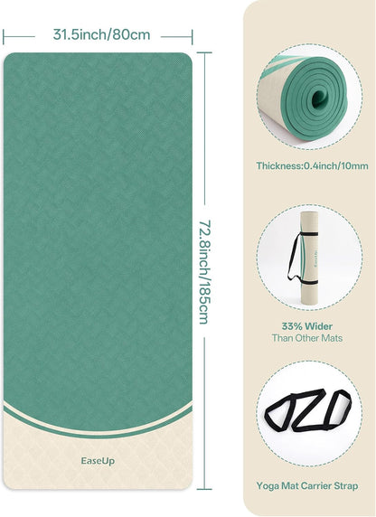 10mm Thick Yoga Mat, 73"×31.5" Extra Wide, Non-Slip with Strap