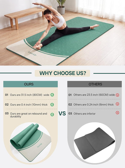 10mm Thick Yoga Mat, 73"×31.5" Extra Wide, Non-Slip with Strap