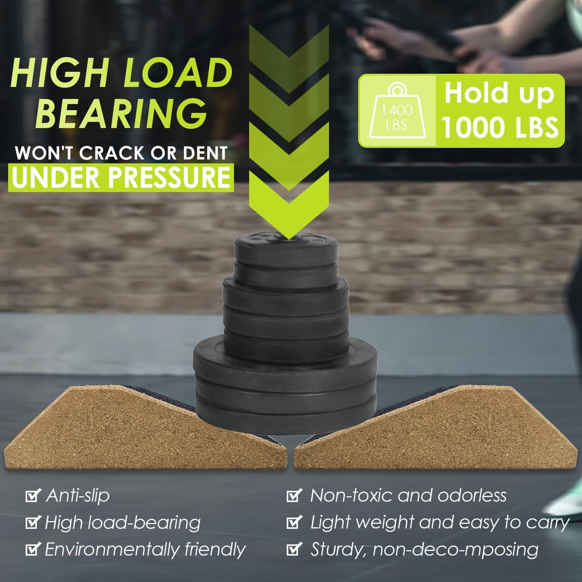 2Pcs Cork Squat Wedge Block, Non-Slip Slant Boards, Ramp Platform for Elevate Heels and Squat Support