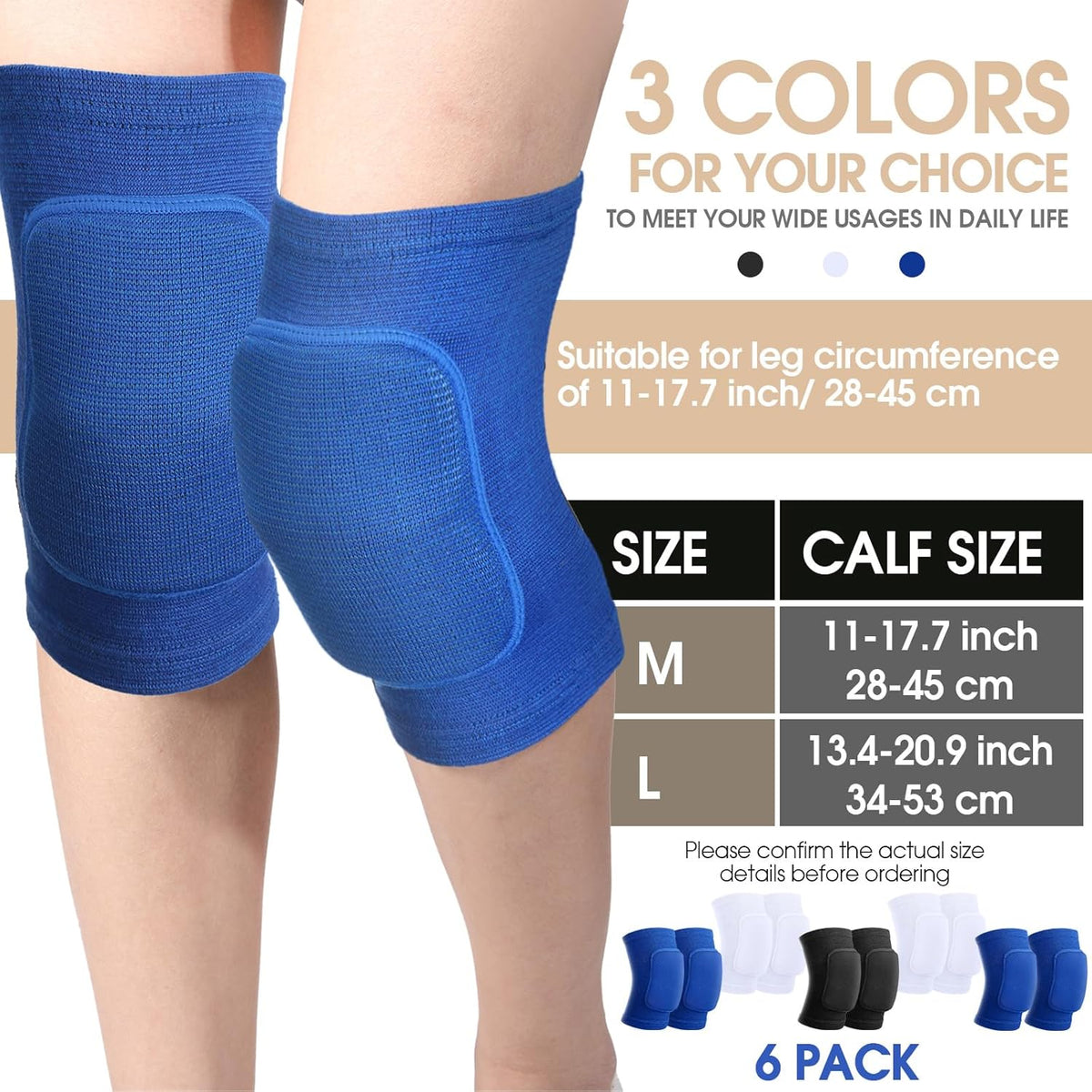 12 Pairs Volleyball Knee Pads Soft Breathable, Medium, Classic Color