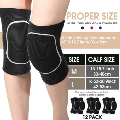 12 Pairs Volleyball Knee Pads Soft Breathable, Medium, Classic Color