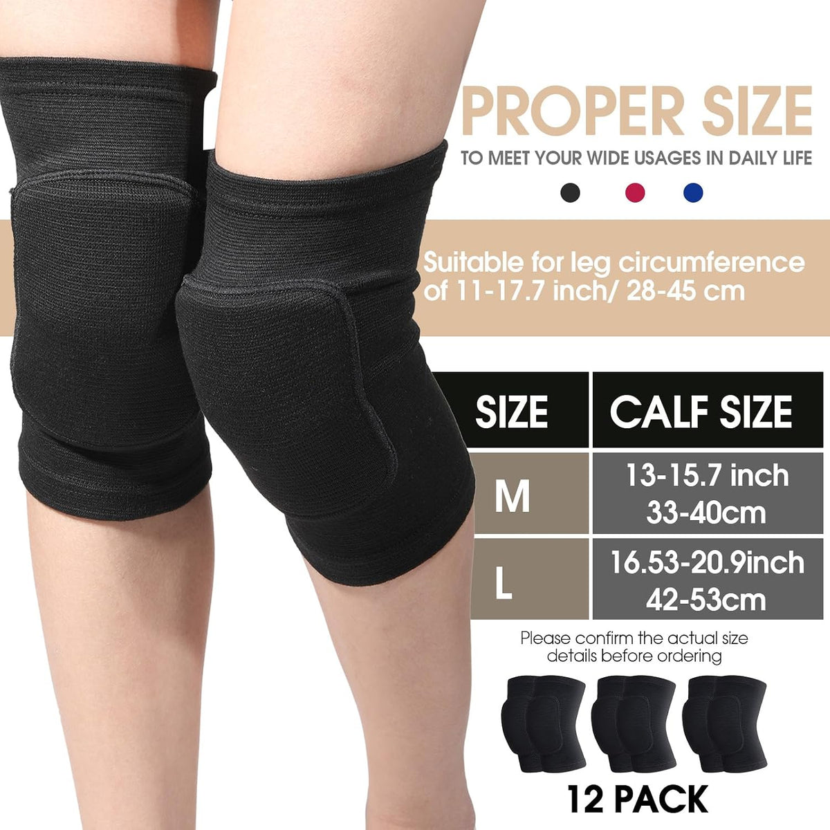 12 Pairs Volleyball Knee Pads Soft Breathable, Medium, Classic Color