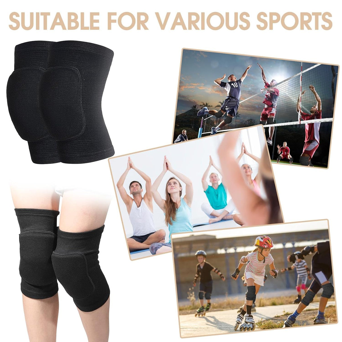 12 Pairs Volleyball Knee Pads Soft Breathable, Medium, Classic Color
