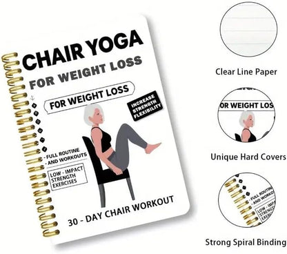 Chair Yoga for Seniors Over 60 Book & Chart, Chair Yoga for Weight Loss & Toning, 30-Day Challenge, Exercise Book for Seniors over 60 (Black)